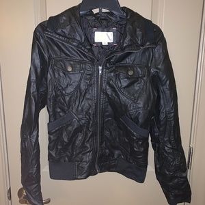 COPY - NWOT Black Faux Crinkle Leather Bomber Jacket